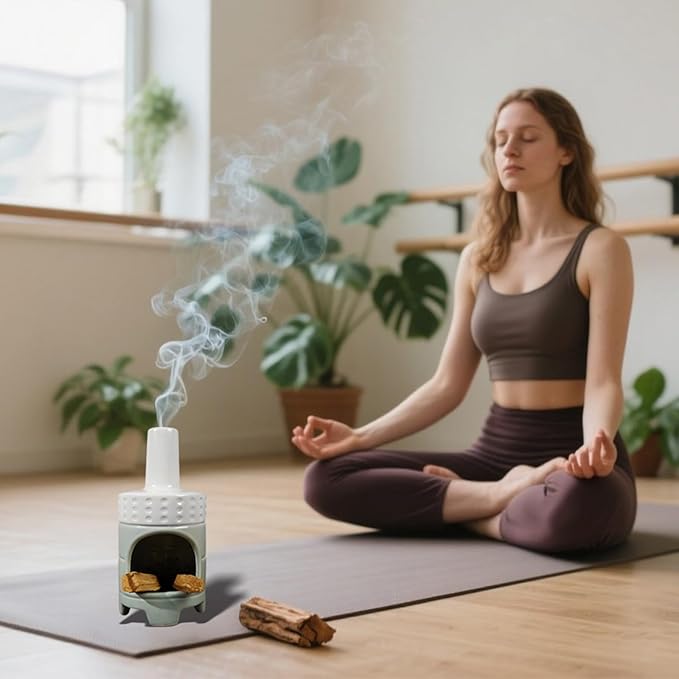 MOUGIGI Handmade Ceramic Palo Santo Holder Burner - Mini Chiminea Incense Dish for Palo Santo Sticks & Sage -Cone Burner Elegant Design for Energy Cleansing, Yoga, Meditation & Aromatherapy Idea