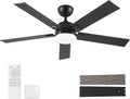 Rayqueen 52 Inch Black Ceiling Fans with Lights and Remote,Includes Downrod | 6 Speed Reversible DC motor,3-color temperature dimmable LED.For indoor/covered outdoor.Modern style for bedroom room