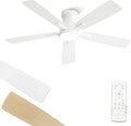 Fanbulous 46 inch Ceiling Fans with Lights, Flush Mount Ceiling Fan and Remote, Modern Low Profile, 3CCT 20W LED Light with 6-Speeds Quiet Reversible Motor, for Bedroom, Living Room, Apartment, White