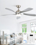 Sofucor 52" Smart Ceiling Fan, Indoor/Outdoor Ceiling Fans with Lights and Remote, Compatible with Alexa/Google/App, 3-Color Light 6-Speed Timing Reversible DC Motor for Bedroom Living Room Patio