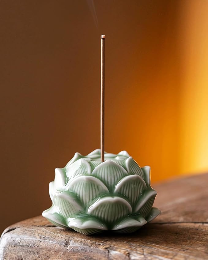 Hand-Dyed Ceramic Lotus Incense Stick Holder - Zen Meditation Artwork for Home & Yoga Decor