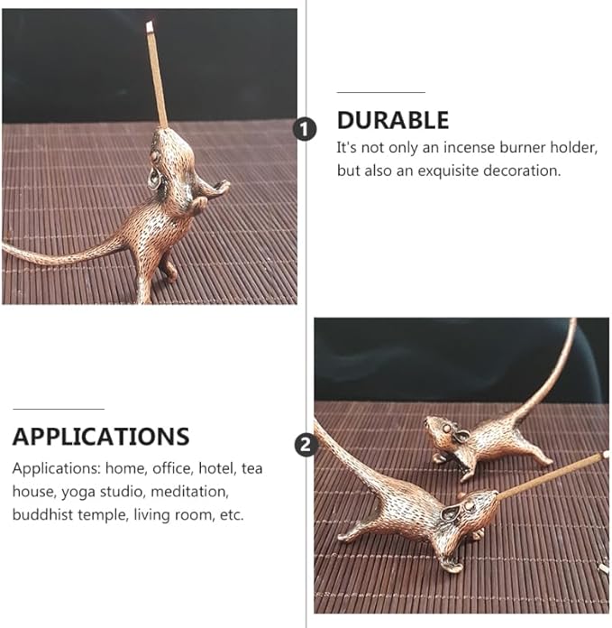 HOMSFOU Mouse Shape Incense Holder Retro Animal Incense Burner Mini Holder for Home Office Yoga Meditation Tea House Decor 2.95X2.71X1.41In
