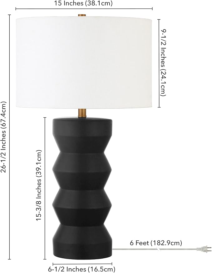 Carlin 28" Tall Ceramic Table Lamp with Fabric Shade in Matte Black/White