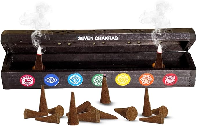 Chakra Incense Holder Burner Box Storage for Sticks Cones Ash Catcher