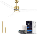 OKELI 52" Smart Ceiling Fan with Light, WiFi Enabled for Alexa & App Control, Reversible Gold Modern Ceiling Fan with Dimmable LED Light and Remote, Clear Blades for Living Room Bedroom