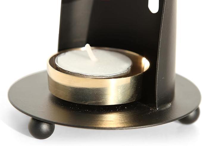 Incense Burner, Black and Gold Incense Holder - Tea Light Candle or Charcoal Resin Heated. Beautiful Adjustable Design, Offering Calming Atmosphere (Black Burner Candle Heated)
