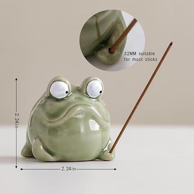 Frog Incense Holder for Sticks, Ceramic Incense Burner Holder, Ornament for Aromatherapy/Yoga/Meditation/Home Living Room/Office/Mini Cute Animal Statue Home Decor