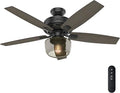 Hunter 52 inch Indoor Ceiling Fan with LED Light and Remote Control - Standard Mount Black Ceiling Fan, 5 Blades, For Bedroom, Living Room, or Kitchen, Quiet - Bennett 54187, Matte Black | with LED Light and Remote Control, Quiet, 5 Blades, For Bedroom...