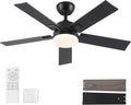 Rayqueen 42 Inch Black Ceiling Fans with Lights and Remote,Includes Downrod | 6 Speed Reversible DC motor,3-color temperature dimmable LED.For indoor/covered outdoor.Modern style for bedroom room