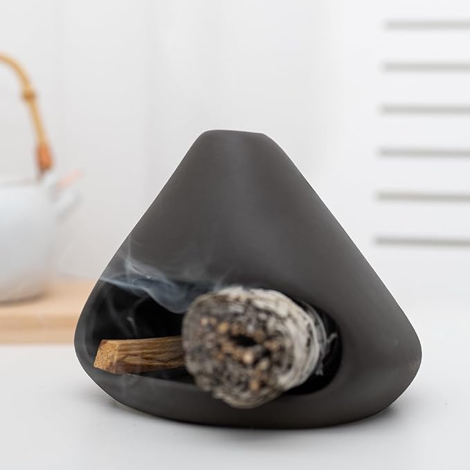 MOUGIGI Palo Santo Holder Incense Burner-Zongzi Clay Smudge Bowl with Chimney, Mini Ceramic Fireplace for sage、Cone Burning, Aromatic Home Decor, Ceramic ash Tray, Anxiety Relief Meditation for Women
