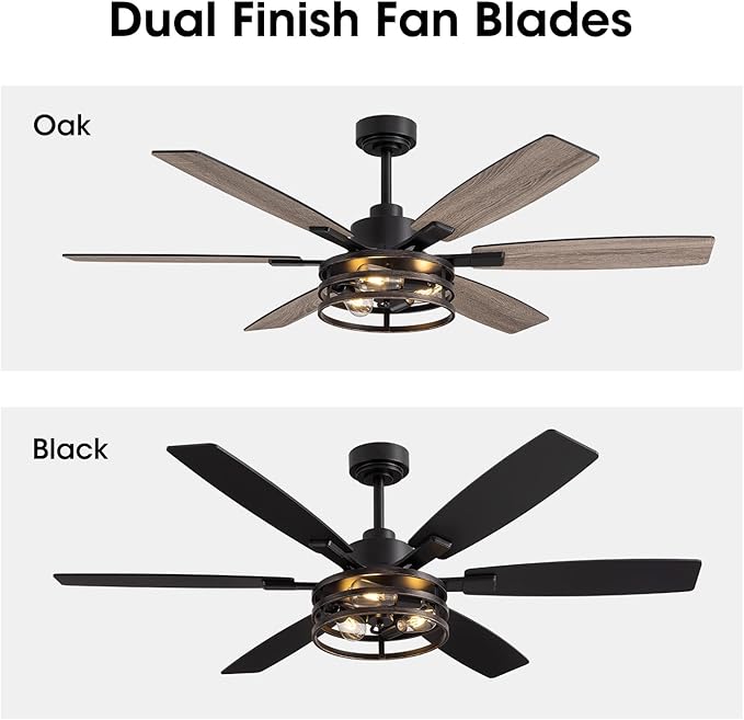 LuminFan 60 Inch Ceiling Fans with Lights and Remote Control, Farmhouse Ceiling Fan for Bedroom Living Room and Patio, Retro Black Caged Ceiling Fan for Indoor and Outdoor