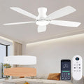 JSAITEE Ceiling Fans with Lights, 52 Inch Low Profile Ceiling Fan with Light and Remote Control, Flush Mount, DC Reversible Motor, Noiseless, White 6 Speeds Ceiling Fan for Bedroom