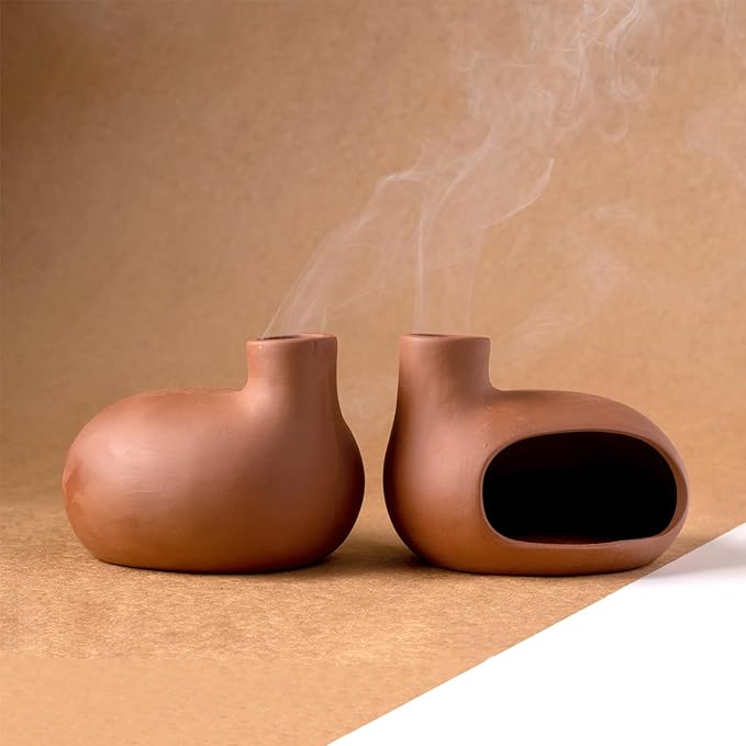 MOUGIGI Terracotta Palo Santo Holder - Modern Chiminea Incense Burner for Yoga, Meditation, and Energy Cleansing - Wood Sticks Dish, Sage Ash Catcher, Smudge Bowl, Cone Burner - Unique Meditation Gift