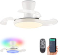 30" RGB Ceiling Fan with Light Chandelier Fan Modern Fandelier Dimmable LED 6-Speed Reversible White,Remote APP Control