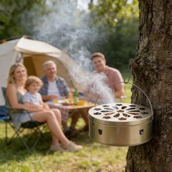 Portable Mosquito Coil Holder with Handle, Round Iron Incense Holder, Anti-Scald Design, for Home and Camping (2)