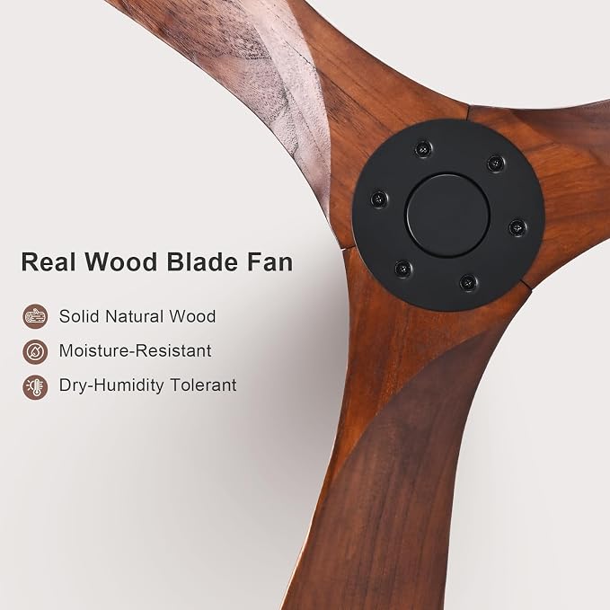 heimo 72 inch Ceiling Fan No Light，Indoor Outdoor 3 Blade Wood Ceiling Fans Without Lights for Patios Living Room Bedroom Extra Large Exterior Big Outside Wooden Fan with Remote(Walnut)