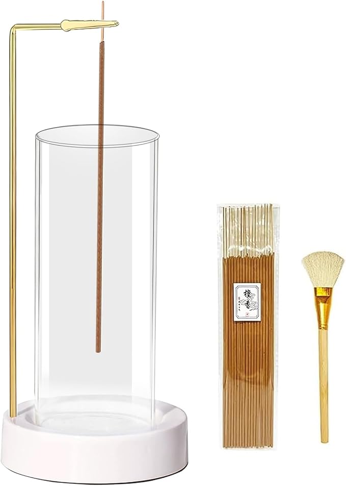 CEREMONY Incense Holder, Ceramic Incense Holder for Sticks with Glass Ash Catcher, Incense Burner for Meditation Yoga Spa Room Decor(Beige)