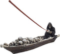 Home 'n Gifts Spooky Grim Reaper in Fishing Boat of Skulls Decorative Incense Holder for Scary Halloween Decorations or Gothic Home Decor Incense Burners and Aromatherapy, Multicolor