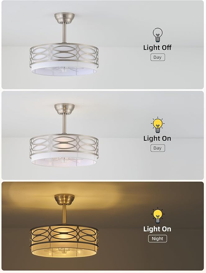 20" Silver Boho Ceiling Fan with Light, Caged Fandelier Ceiling Fans with Lights Remote Control with 6 Speeds for Bedroom, Living Room, Nursery