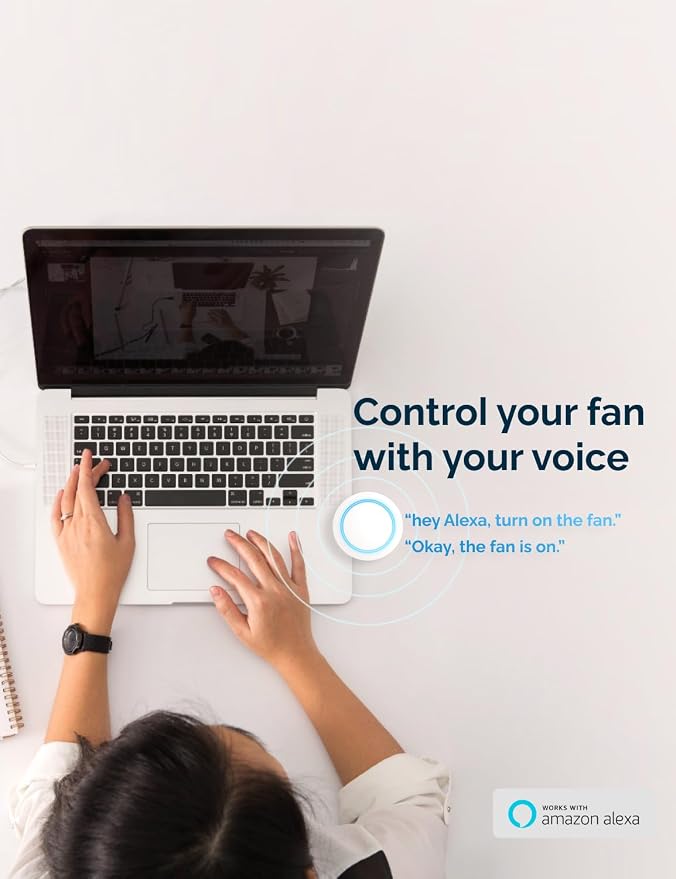 Orison Smart Bladeless Low Profile Ceiling Fan with LED-RGB Ambient Lighting Compatible with Alexa/Google Assistant/App Control, 6-Speed Color Change, Quiet Operation with Remote &App,19.7" (Black)
