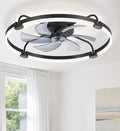 LEDIARY 26" Ceiling Fans with Lights and Remote, Low Profile,Large, Black | 3000K-6000K Stepless Dimmable Fandelier, Reversible DC Motor, Remote and APP Control, Bedroom Kitchen Living Room