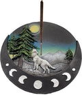 Wolf with Moons Incense Burner [Black - 4.5" W] - ID#68998