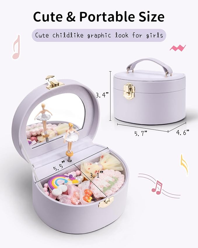 VLANDO Bithday Gifts for Girl, Musical Jewelry Box for Girls, Small Kid Music Box with Ballerina for Party Bedroom Decor, Gifts for Girls Kids - Light Purple