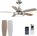 Ceiling Fans with Lights and Remote Control, 42 Inch Flush Mount Ceiling Fan with Quiet Reversible DC Motor, Dimmable LED Lighting, 6 Speeds, Timer, Nickel Ceiling Fan for Bedroom Living Room