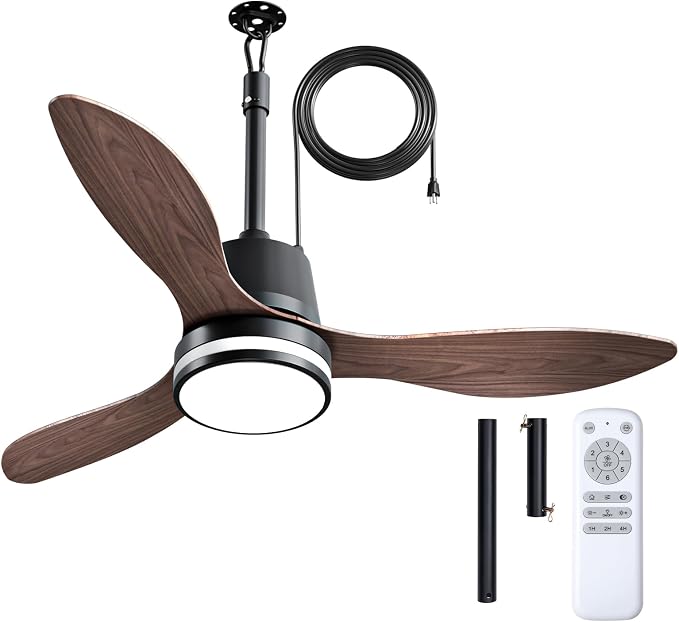 Amico 42 Inch Outdoor Ceiling Fans with Lights for Patios, IP65 Waterproof Gazebo Fan Remote Control, 3000-6000K, 6 Speeds, Hook Hanging Plug in Ceiling Fan for Patio Porch Pergola Garage Canopy