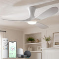 52 inch Smart White Ceiling Fans with Lights, Outdoor Flush Mount Low Profile Ceiling Fan with WIFI Alexa and App Remote Control, Quiet DC Motor, 3 Blades Wood Modern ceiling fan for Bedroom Patio