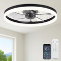 FSZDORJ 24'' Ceiling Fan with Light and Remote, Low Profile Ceiling Fan with Light, Dimmable Flush Mount Ceiling Fan Light, 6 Speeds Fan, App&Remote Control, Fandelier Quiet Fan for Bedroom F115 White