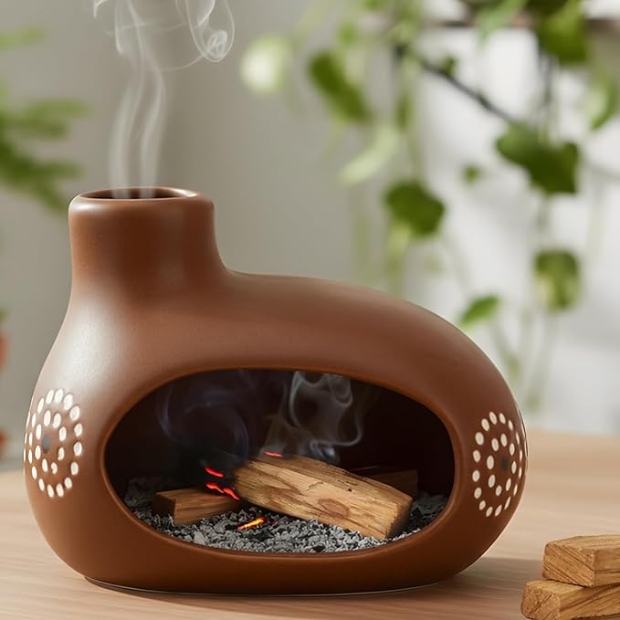 Palo Santo Holder, Chimney Palo Santo Burner, Ceramic Incense Holder with Ash Catcher for Yoga, Meditation, Home Fragrance & Cleansing, Burning Palo Santo Sticks, Cone Incense, Resin, Sage
