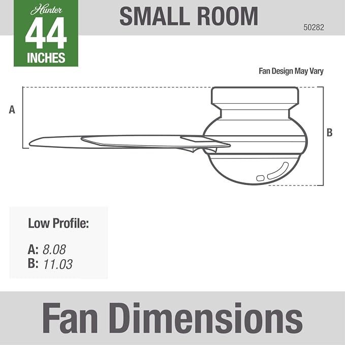 Hunter 44 inch Indoor Ceiling Fan with LED Light and Remote Control - Modern Ceiling Fan, Low Profile Mount, 4 Blades, For Bedroom, Living Room, or Kitchen, Quiet - Dempsey 50282, Brushed Nickel | with LED Light and Remote Control, Low Profile Mount, 4...