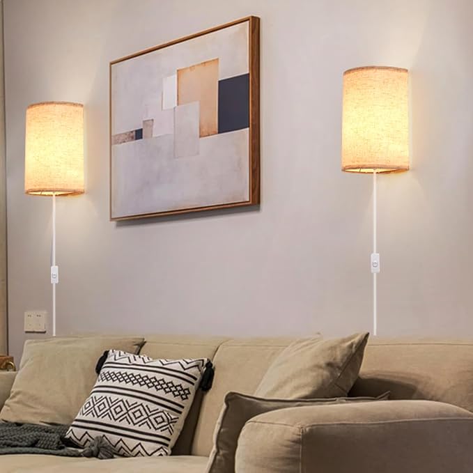 Plug in Wall Sconce, 3 Colors Wall Sconces Set of Two, Industrial Plug in Wall Light, Wall Sconce Lighting On/Off Switch Vintage Wall Lamp for Bedroom Living Room Hallway Porch