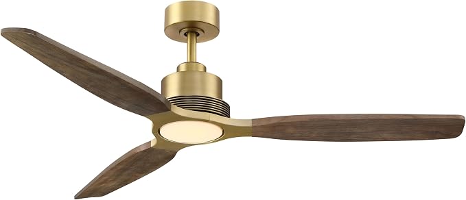 56 Inch Solid Wood Ceiling Fans with Lights and Remote, Modern Sleek Luxury Gold Ceiling Fan, 3CCT, 6-Speeds DC Motor for Indoor Living Room/Bedroom/Farmhouse/Gazebo Spaces, Wutong Wood
