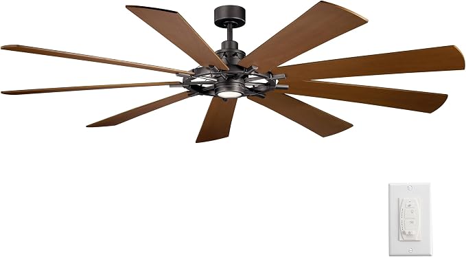 Kichler Gentry XL 85" Ceiling Fan with Lights, 1-Light LED, 3000K, 9-Blade Modern Rustic Fan for Bedroom in Anvil Iron, (85" W x 16.5" H), 300285AVI