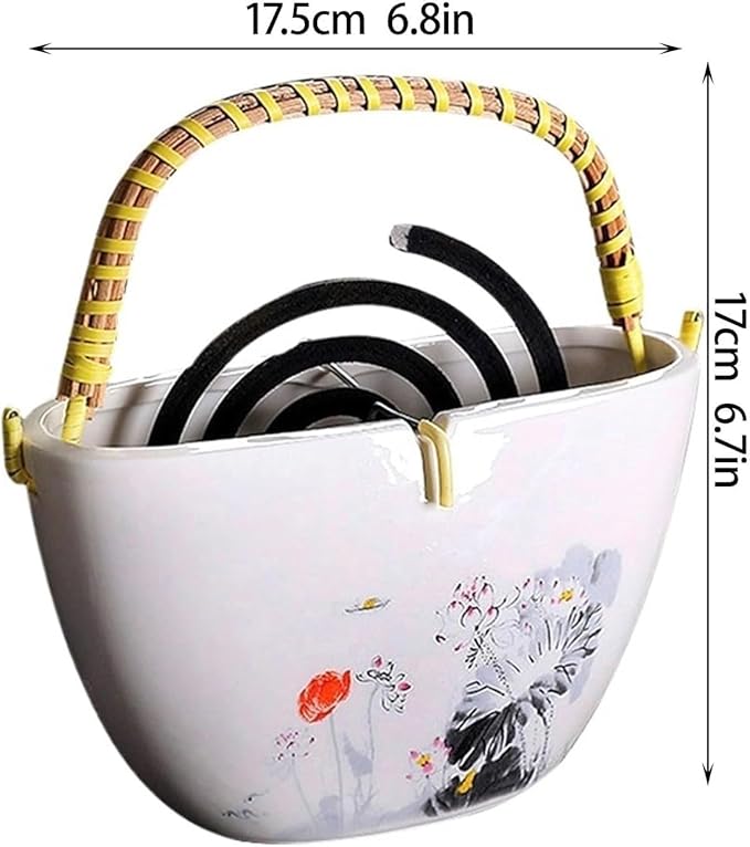Ceramic Mosquito Coil Holder, Basket Design for Indoor Use, Decorative Incense Burner for Bedroom, Tea Room, Study Room
