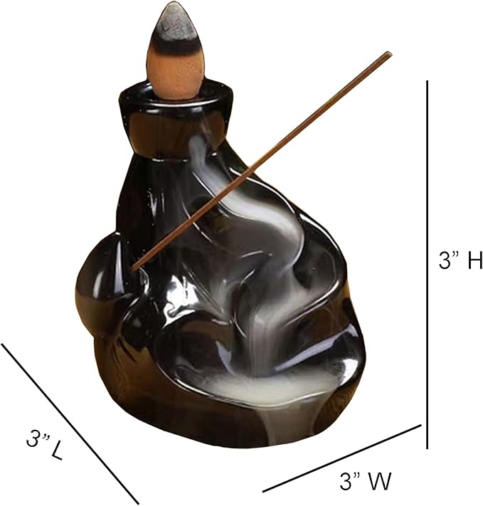 SOUL STICKS Backflow Incense Holder Burner Smoke Waterfall Fountain for Home, Office, Yoga, Room Decor & Aromatherapy with 1 Pack of 10 Backflow Fragrance Cones Included (Riverway)