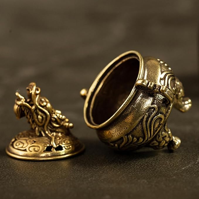 Amosfun Tripod Incense Burner Vintage Brass Incense Holder for Home Decor Meditation Aromatherapy with Stable Three-Legged Design 2.04X1.96X1.96In