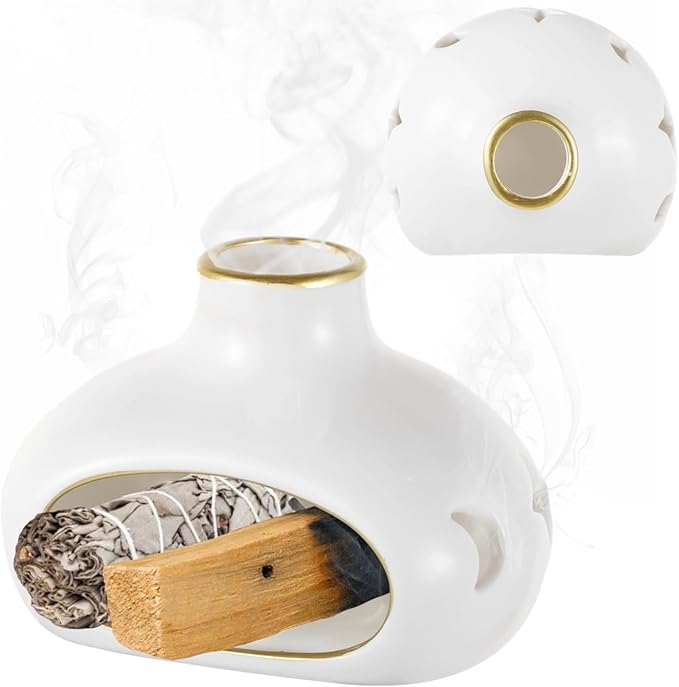 Palo Santo Sticks Holder Burner - Handcrafted Smudge Bowl for Meditation, Ash Catcher with Chimney, Sage Burner for Yoga, Home Decor