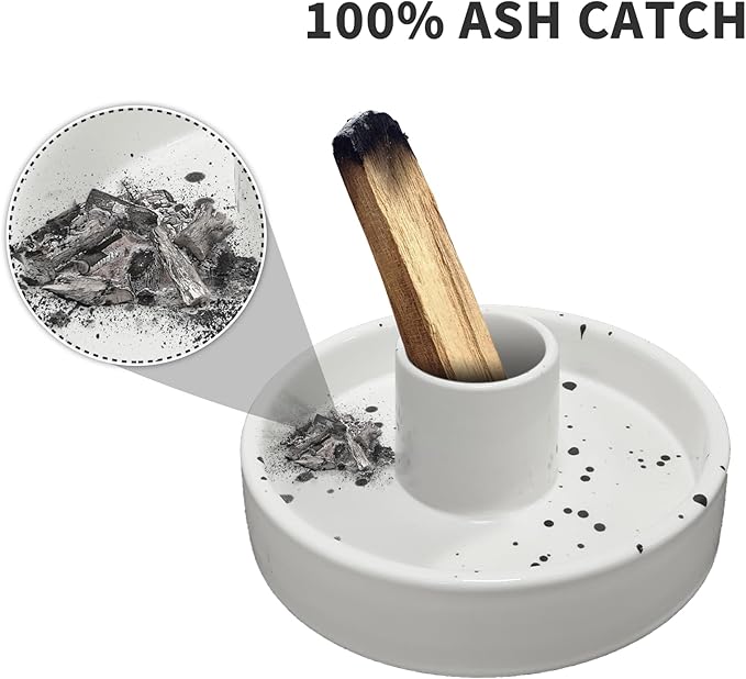 Gute Ceramic Palo Santo Holder, Handmade White Speckled Ash Catcher, Incense Burner for Palo Santo Sticks, White Sage & Smudging Sticks, Ideal for Meditation Yoga Home Decor