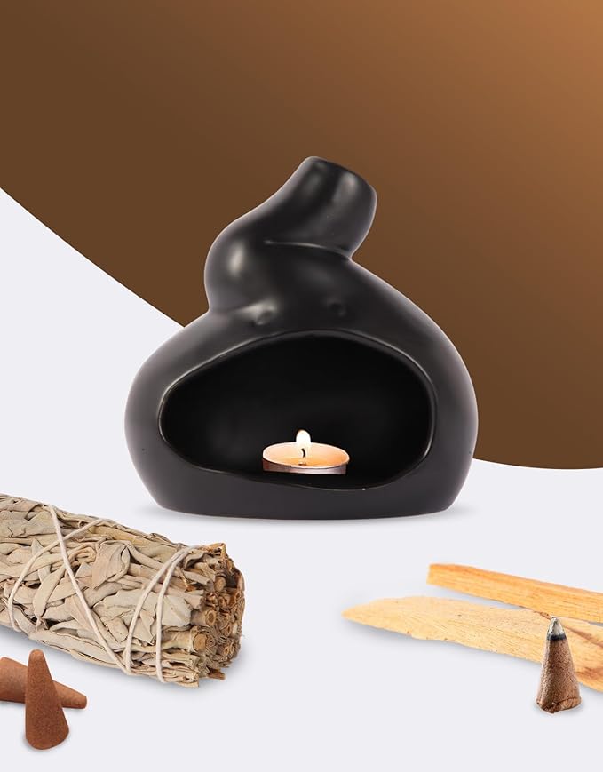 Handmade Ceramic Palo Santo Holder, Mini Ceramic Fireplace for sage, Ideal for Meditation and Altars – Durable Design for Sticks Burning, Unique Meditation Gift（Black）