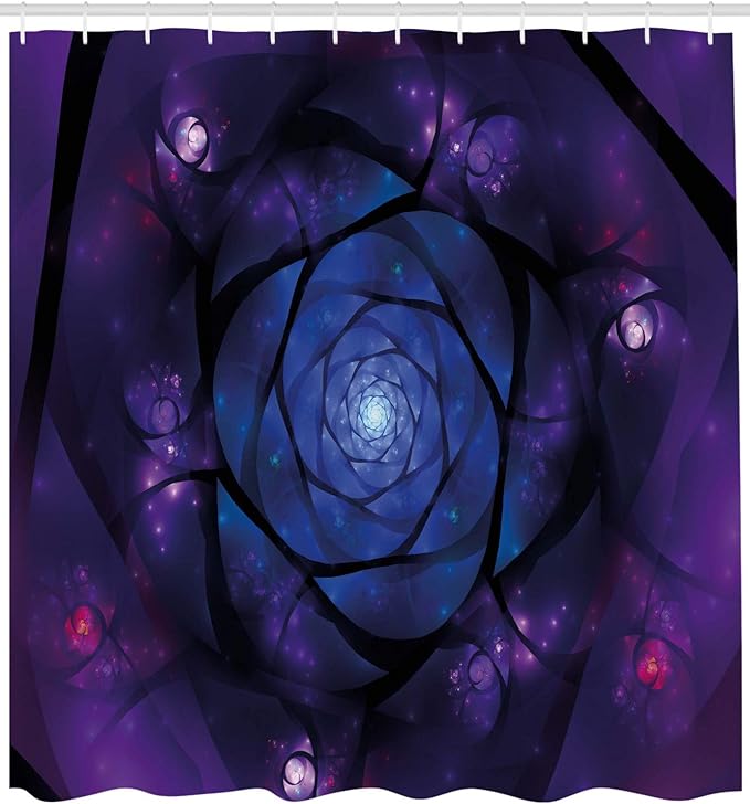 Ambesonne Mandala Shower Curtain, Psychedelic Universe Flower in Space Motif Art Print, Cloth Fabric Bathroom Decor Set with Hooks, 69" W x 70" L, Purple Blue