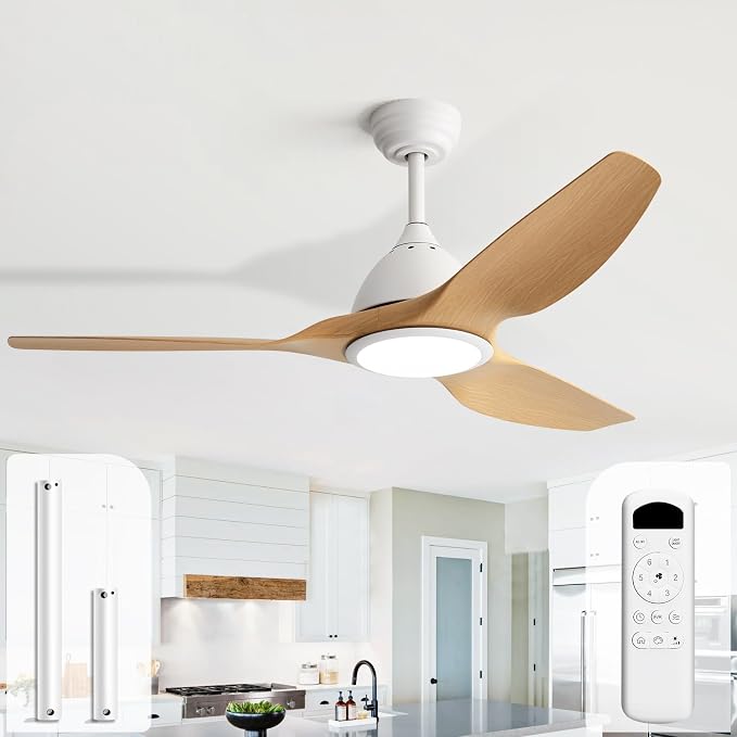 Sofucor 52 Inch Outdoor Ceiling Fans with Lights, Indoor Modern Ceiling Fan with 3 Plastic Blade, Quiet, Dimmable, High 7000CFM 6-Speed 3-Timer Reversible DC Motor, for Bedroom Living Room, Log-color