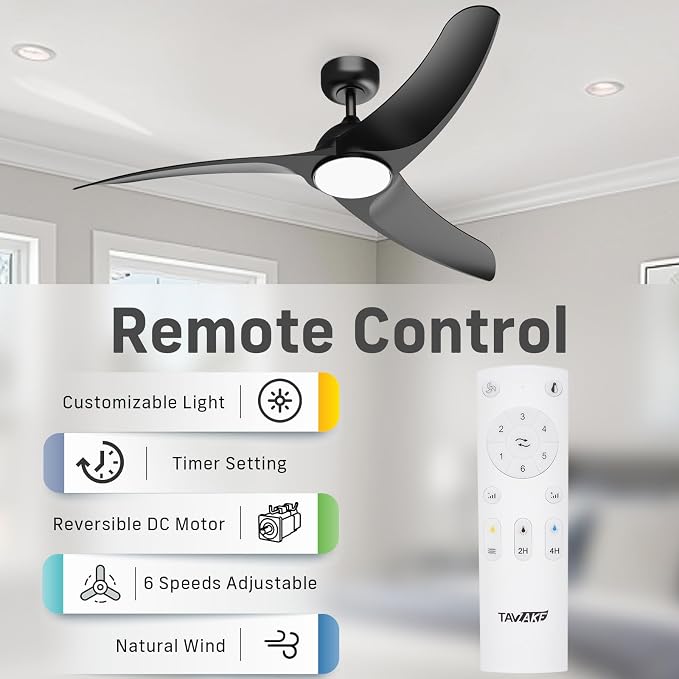 Ceiling Fans with Lights, 56 inch Low Profile Ceiling Fan with Light and Remote Control, Flush Mount, 3CCT, Dimmable, Quiet Reversible Motor, Black Ceiling Fan for Bedroom Indoor/Outdoor Use