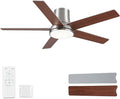52 Inch Pro Flush Mount Ceiling Fans with Lights and Remote | 3CCT Dimmable LED, 6 Speed, Quiet DC Motor, 3-Level Timer Function, Forward/Reserve For all Seasons, Indoor/Covered Outdoor