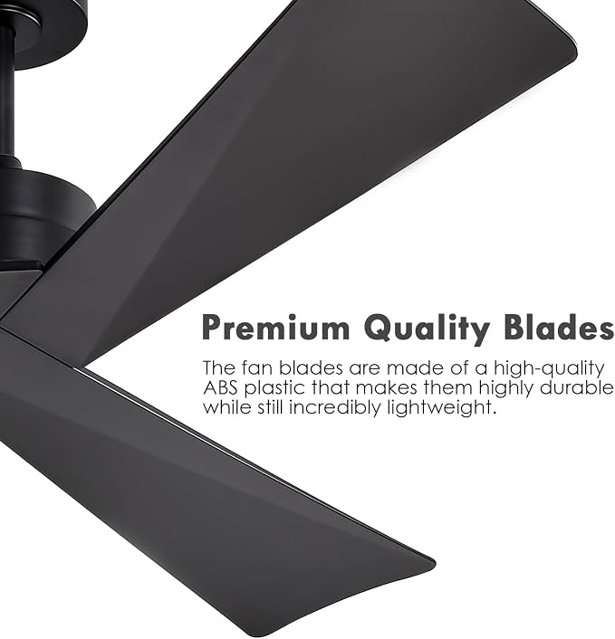 WINGBO 52" DC Ceiling Fan without Lights, Matte Black Ceiling Fan with Remote, 3 ABS Plastic Blades, 6 Speed Reversible DC Motor, Ceiling Fans No Light for Kitchen Bedroom Living Room