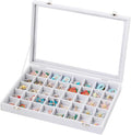 Frebeauty 40 Grid Earring Organizer,Velvet Jewelry Tray with Clear Lid | Drawer Jewelry Organizer for Rings Studs Beads,Adjustable Dividers,Dustproof,Earring Storage,Trinket Box,13.8×9.5Inches