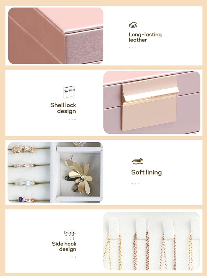 BOOVO Jewelry Boxes for Women, White and Black 6 Layer Large Jewelry Box for Necklace, Bracelet, Earrings, Rings Storage, Jewelry holder Organizer for Girls Gift (Rose Gold, 5 Layer)