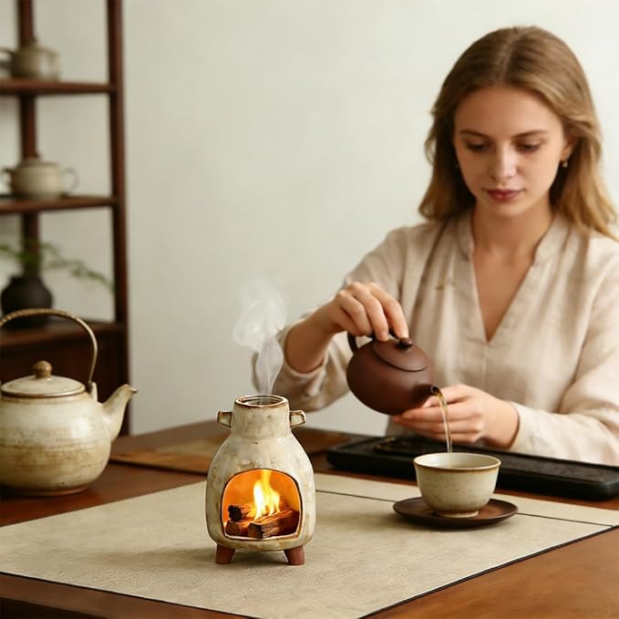 Ceramic Incense Holder, Mini Palo Santo Burner Chimney for Palo Santo Sticks, Cone Incense and Sage Smudging, Handmade Cone Incense Holder Burner for Yoga, Meditation, and Energy Cleansing (Retro 02)